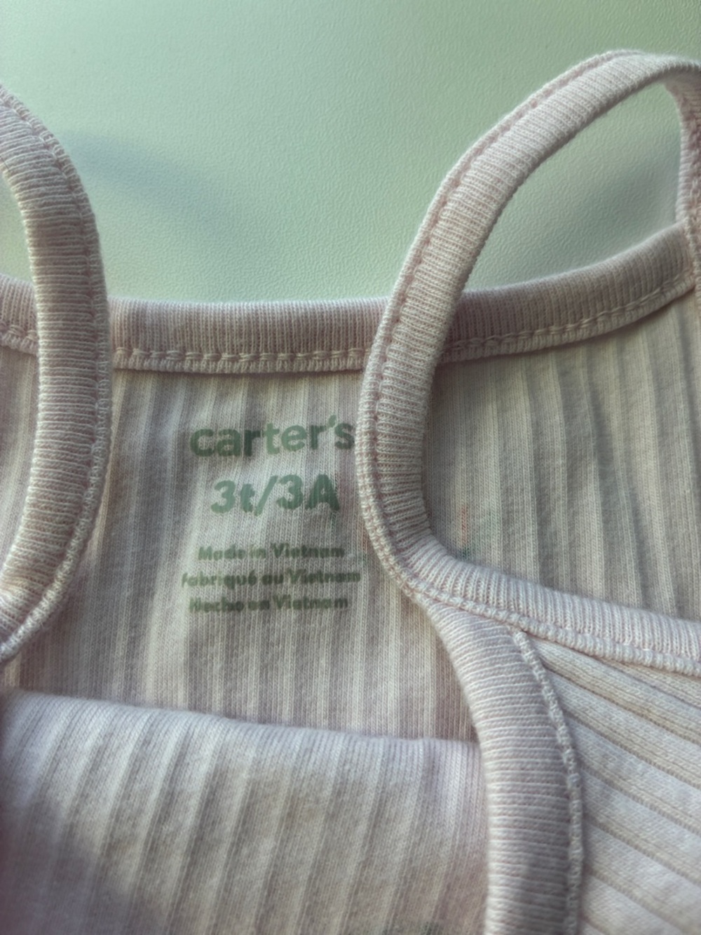 Carter's Cream Ribbed Tank with Pale Pink Trim - Picture 3 of 5